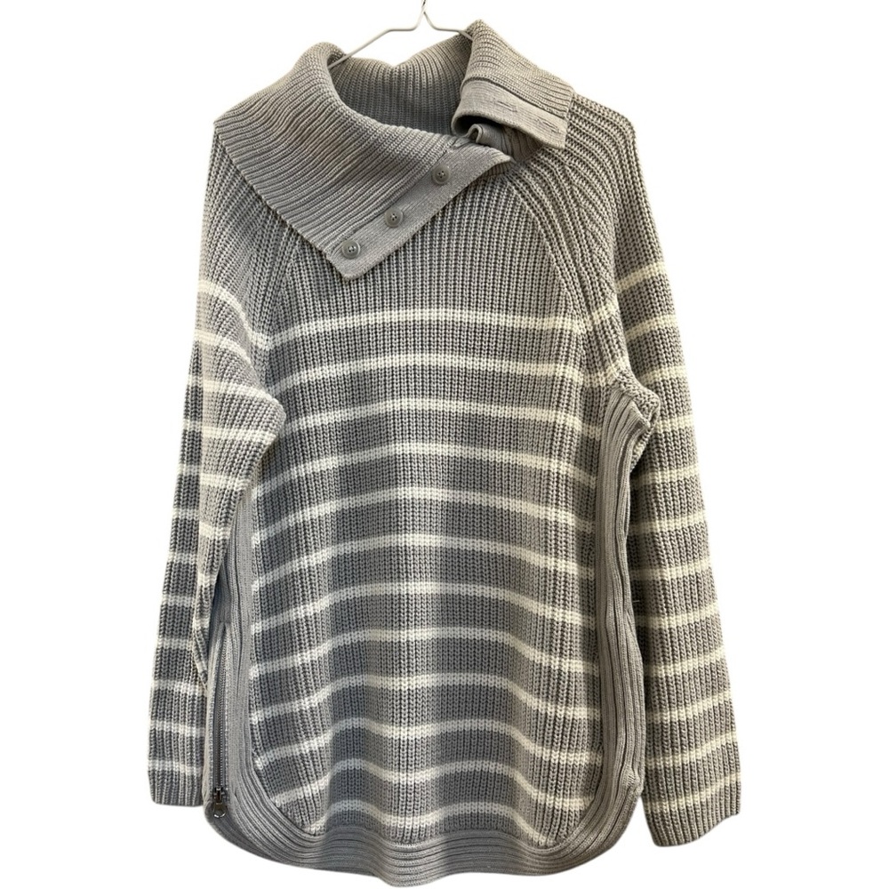 04. Croft and Barrow striped mock neck Striped Gray Sweater with Button Collar